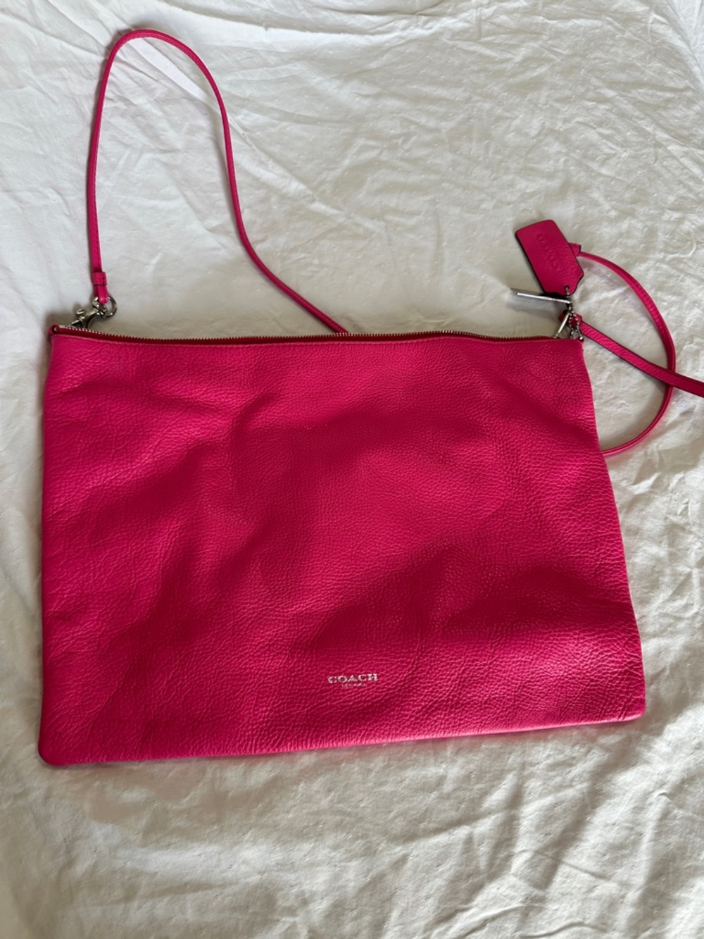 COACH Pebbled Leather Crossbody Pouch - Fuchsia Pink